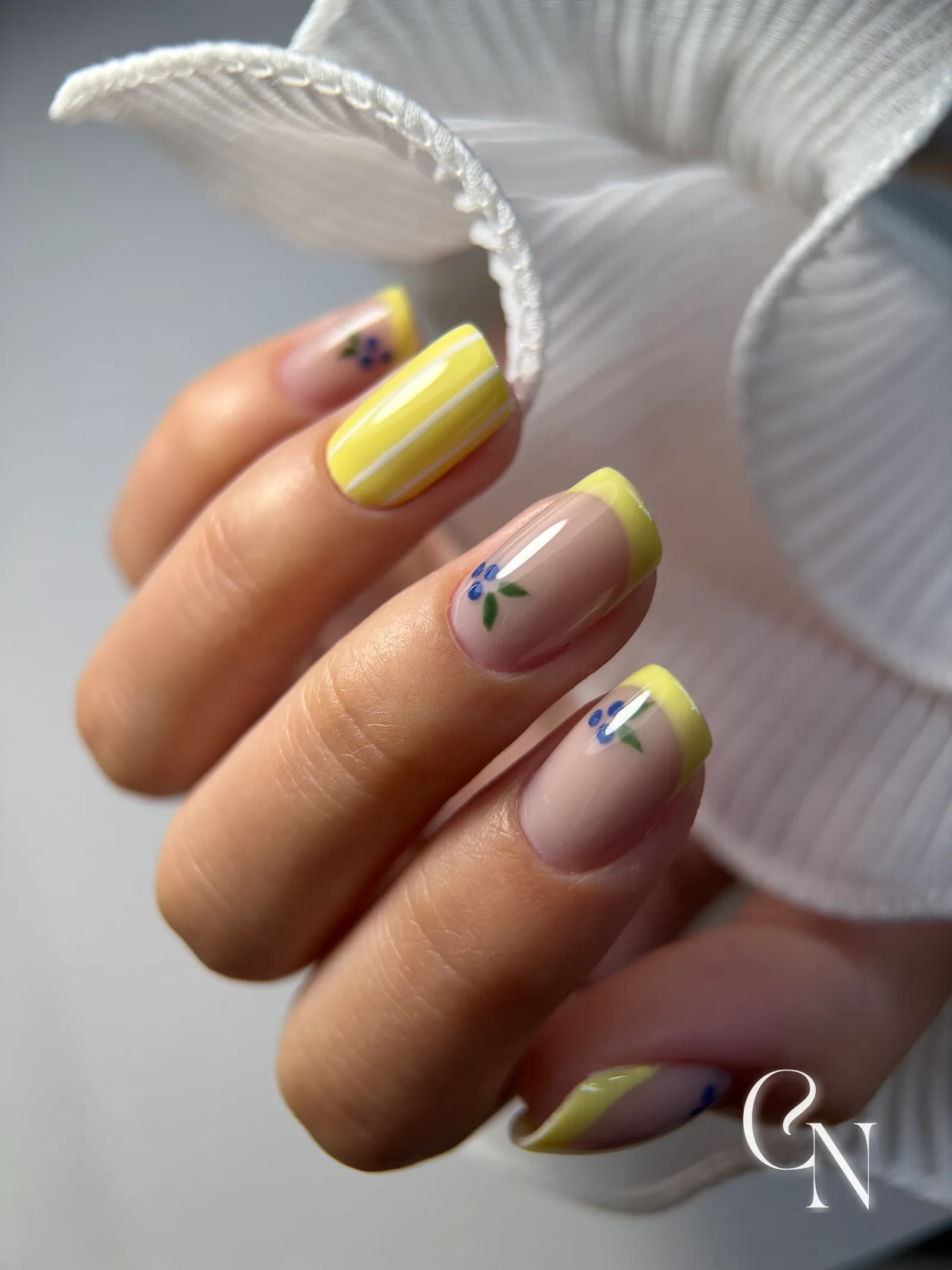 Pose sur ongles naturels coloré et myrtille